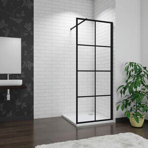 AICA SANITAIRE AICA 900x1850mm Black Walk In Wet room Shower Enclosure 8mm Nano Glass Screen