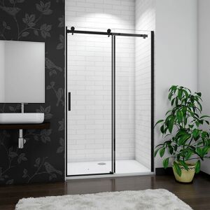 AICA SANITAIRE Aica 1100mm Matt Black Frameless Sliding Shower Door Modern Bathroom Shower Door