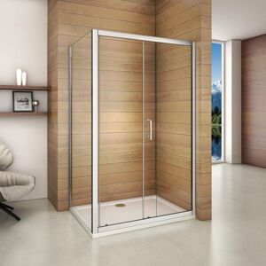 AICA SANITAIRE 1600x1850mm Sliding Shower Enclosure Door Walk In 6mmm Glass Screen Cubicle with 700mm Side Panel 700x1600mm Stone Shower Tray