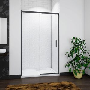 AICA SANITAIRE Aica 1200x1950mm Black Slim Sliding Shower 8mm Easyclean Glass Door with 1200x700mm Stone Tray Waste