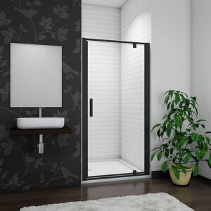 AICA SANITAIRE Aica 800x1850mm matt black frame black silk screen Pivot Door + 1200x800mm Shower Tray Free Waste