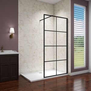 AICA SANITAIRE AICA 900x1850mm Black Walk In 8mm Nano Glass Shower Screen with 1400x700mm Shower Tray