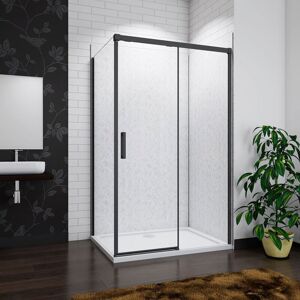 AICA SANITAIRE Aica Black Slim 1200x1950mm Sliding Shower Door 8mm Glass Cubicle 800x1950mm Side Panel
