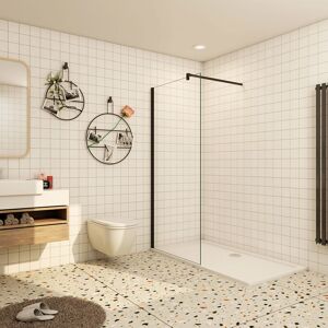 Aica Sanitaire - Aica Frameless Black Walk In Shower Screen 1000mm with 1400x900mm Tray Waste