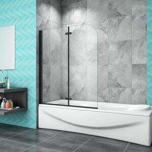 Aica Sanitaire - aica 900x1400mm Matt Black Aluminum Hinge 2 Folding Bath Shower Screen Door Panel