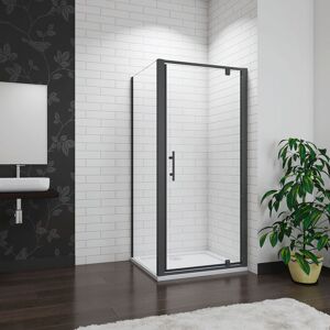 AICA SANITAIRE Aica Matt Black Frame 900x760x1850mm Pivot Shower Enclosure with 900x760mm Shower Tray Waste
