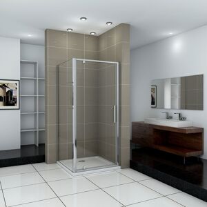 AICA SANITAIRE 1850mm Height Chrome 900mm Pivot Shower Enclosure Door + 760mm Side Panel + 900x760mm Tray Waste