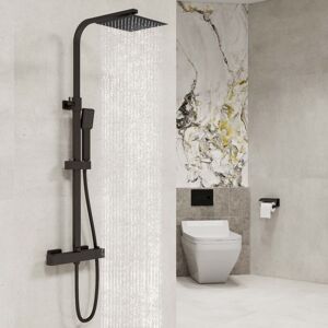 Aica Sanitaire - aica Square Matt Black Thermostatic Mixer Shower Twin Head Rainfall Head Handset Bathroom