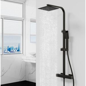 AICA SANITAIRE AICA Square Modern Exposed Thermostatic Mixer Valve Shower Head Set Matt Black
