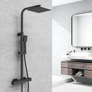 AICA SANITAIRE Aica 25cm Square Modern Bathroom Thermostatic Mixer Shower Twin Head Set Matte Black