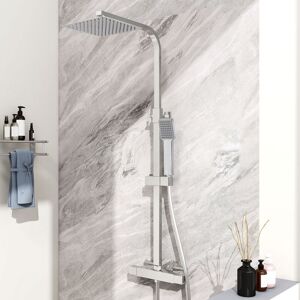 Aica Sanitaire - aica Square Thermostatic Bathroom Shower Mixer Set Chrome Exposed Valve Twin Head Set