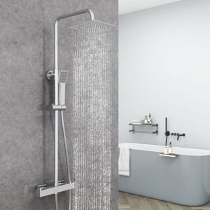 Aica Sanitaire - aica Square Thermostatic Shower Mixer Chrome Exposed Valve Twin Head Set