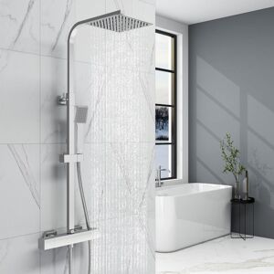 Aica Sanitaire - aica Modern Bathroom Thermostatic Mixer Shower Set Square Chrome Twin Head Exposed Valve