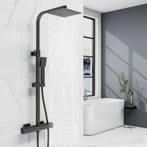 AICA SANITAIRE Aica Modern Bathroom Thermostatic Mixer Shower Set Square Matte Black Twin Head Exposed Valve