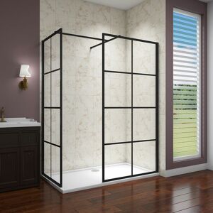 AICA SANITAIRE Aica 900x760x1850mm Two Glass Black Walk In Wet room Shower Enclosure 8mm Nano Glass Screen with 1200x800mm Stone Tray Free Waste