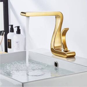 SHUNLI All copper basin faucet, hot and cold mixing faucet, creative luxury art dragon-shaped home bathroom sink (brushed gold)