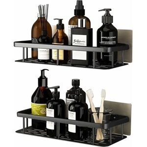 Ymyny - Aluminum Shower Caddy No Drilling, Rustproof Bathroom Storage Rack, Self-Adhesive Bathroom Shelf, Black, 2 Pack