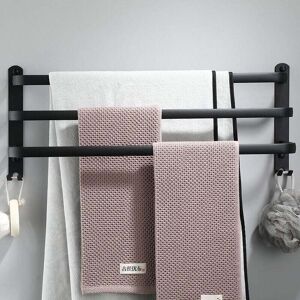 Ymyny - Aluminum Wall Mounted Towel Holder - 3 Tiers - with Hooks - 60cm - Waterproof - Black - for Bathroom, Kitchen, Toilet mumu