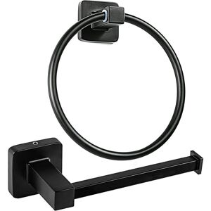 2 Piece Toilet Roll Holder Set, Stainless Steel Towel Ring, Wall Mounted Toilet Paper Holder, Matte Black - Alwaysh