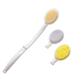 ALWAYSH 3 in 1 Bath Brush Set, Foldable Shower Brush with Long Handle, Bath Brush with 3 Replaceable Heads Bristle Sponge Pumice Head for Exfoliating Shower