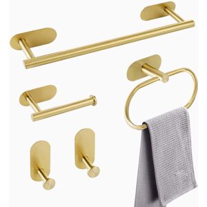 Alwaysh - 5 Pieces Bathroom Kit Accessories 40cm Towel Bars 3M Adhesive, 304 Stainless Steel No Drilling Towel Rings, Gold