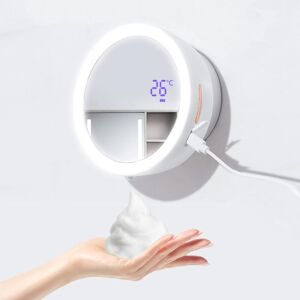Automatic Foaming Soap Dispenser, Bathroom Soap Dispenser with Mirror, 3 Adjustable Levels, Wall Mounted, Waterproof White - Alwaysh
