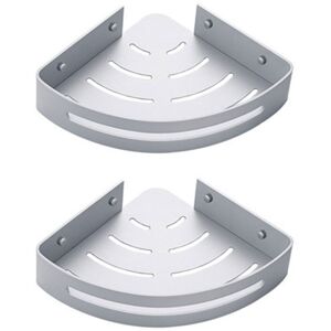 Alwaysh - Bathroom Storage Shelf, Corner Shower Shelf No Drilling Metal Wall Shower Shelf with Hooks (Silver, 2 Levels)
