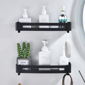 Alwaysh - Black Shower Shelf Bathroom Shelf No Drilling Aluminum Shower Wall Basket Bathroom Storage Shelf (2 Tier)
