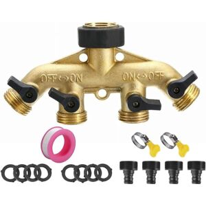 Alwaysh - Brass 4 Way Tap Connector, 3/4' Faucet Distributor, with Individual On/Off Valves for Home Kitchen Garden Faucet Washing Machine