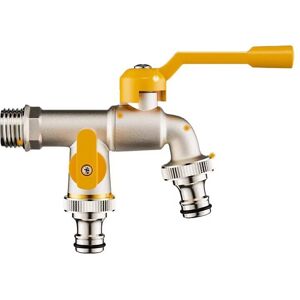 Alwaysh - Brass Double Garden Tap, 1/2' Double Outlet Washing Machine Tap, Faucet with 2 Connectors for Washing Machine