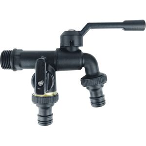 Alwaysh - Double Brass Garden Faucet, Black 1/2 Inlet Tap with 2 3/4' Outlets, Double Outlet Garden Faucet for Washing Machine