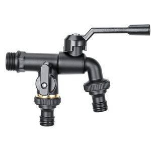 Alwaysh - Double Brass Garden Faucet, Black 3/4 Inlet Tap with 2 Outlets 3/4', Double Outlets Garden Tap for Washing Machine