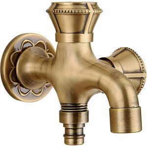 Alwaysh - Double Outlet Faucet, Antique Carved Single Handle Solid Brass Dual-Use Faucet Wall Mounted Vintage Water Tap for Washing Machine