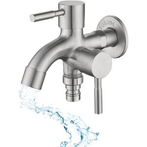Alwaysh - Double robinet 1/2', double robinet à bec en acier inoxydable, robinet universel pour machine à laver, jardin, machine à laver (1/2')