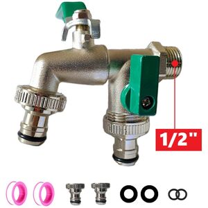 Alwaysh - Double Zinc Alloy Tap, 1/2' Inlet Faucet, Rust and Frost Resistant, Ideal for Gardens, Washing Machines - Green