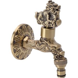 Alwaysh - G1/2 Brass Wall Mounted Water Faucet with Vintage Chinese Dragon Pattern, Kitchen Faucet, Washing Machine Faucet (Kylin+Dragon)