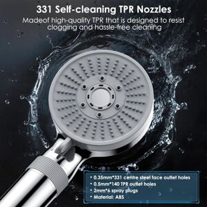 Alwaysh - High Pressure Shower Head, Water Saving Shower Head with 5 Spray Modes Adjustable Water Pressure Shower Head, Chrome