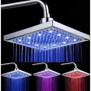 Led Rain Shower Head, 8 Inch Square Shower Head, High Pressure Chrome Waterfall, Silicone Solid Brass Nozzles, Fixed Shower Head adjustable - Alwaysh