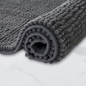 Alwaysh - Non-Slip Chenille Bath Mat - Super Absorbent and Machine Washable - for the Bathroom, Shower, Bathtub or as a Toilet Rug - Dark Gray