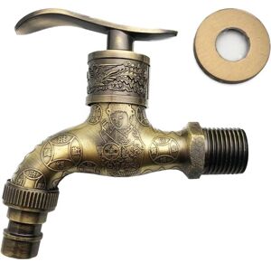 Alwaysh - Retro Brass Wall Faucet, Antique Copper Carved Faucet, Vintage Wall Faucet, for Bathroom Kitchen Sink Basin Bathtub Garden Washing Machine