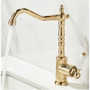 Alwaysh - Retro kitchen sink faucet, brass basin mixer tap, bathroom basin faucet single handle swivel bathroom faucet, gold