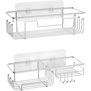 Alwaysh - Set of 2 Shower Caddy - Bathroom Storage - No Drilling Accessory, Silver