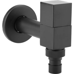 AlwaysH Square Basin Faucet, Black Cold Water Faucet, Copper Square Handle Washing Machine Faucet, Wall Mounted Water Tap (G1/2 Thread)