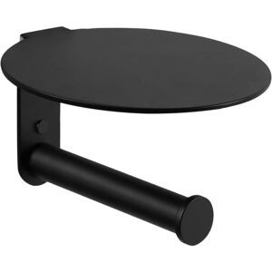 Toilet Paper Holder with Stainless Steel Shelf in Black - Wall Mounted Toilet Roll Holder (Stainless Steel (Black)) - Alwaysh