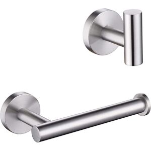 ALWAYSH Wall-Mounted Toilet Paper Holder with Hooks, Self-Adhesive Toilet Paper Holder, 304 Stainless Steel, Roll Holder for Toilet, Bathroom, Silver