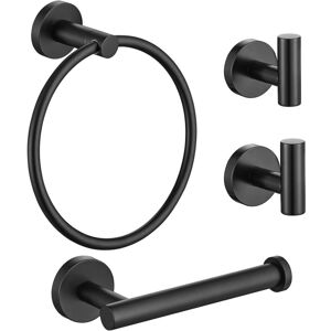 Alwaysh - Bathroom Hardware Set, 4 Piece Matte Black Stainless Steel Includes Hand Towel Rack and 2 Towel Hooks, Bathroom Wall Fixtures