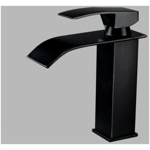 Alwaysh - Brass Black Waterfall Spout Bathroom Faucet, Single Handle Bathroom Sink Faucet, Matte Black