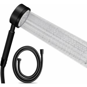 High Pressure Shower Head with 1.5m Hose, 304 Stainless Steel Water Saving Shower Head Easy Installation and Cleaning - Black - Alwaysh