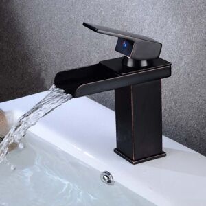 Alwaysh - Modern Black Waterfall Bathroom Faucet, Waterfall Basin Mixer Tap, Basin Faucet with High Spout, Brass Bathroom Mixer Tap, Cold & Hot Water