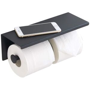 Paper Holder - Stainless Steel Toilet Roll Holder with Wall Shelf for Bathroom (Black, Double Head) - Alwaysh